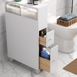 Removable Bathroom Side Cabinet Toilet Caddy with Storage Drawers- White