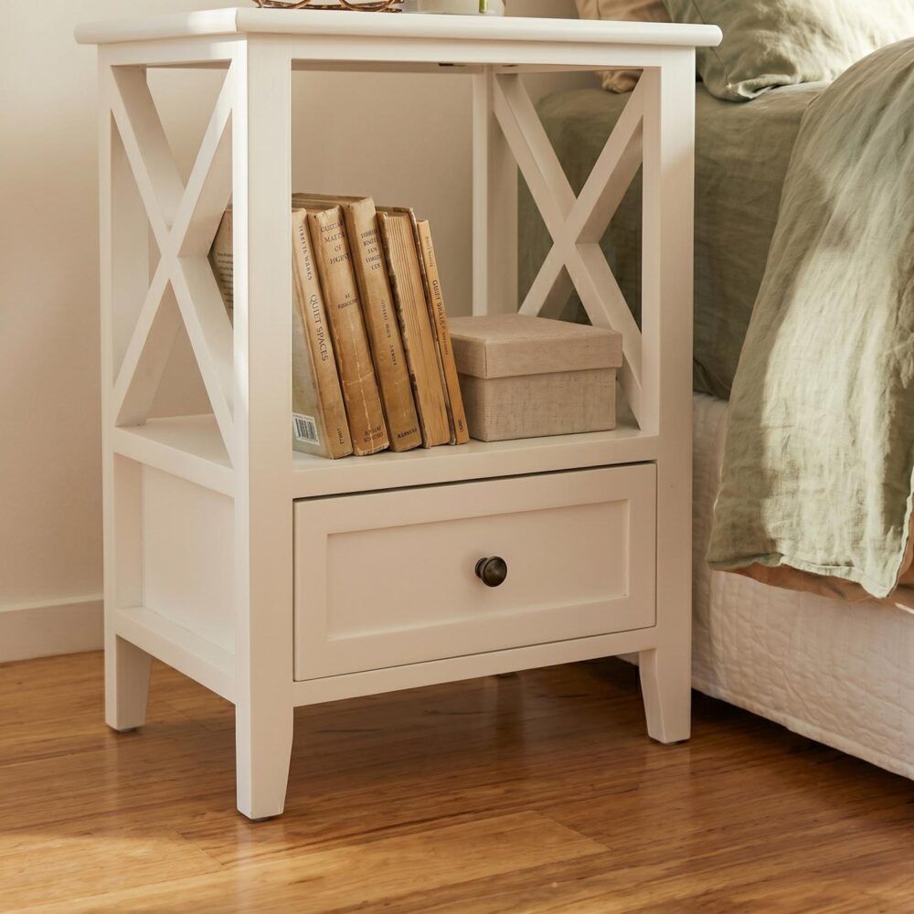 2-Tier Bedside Table With Storage Drawer 2 Pc Rustic White