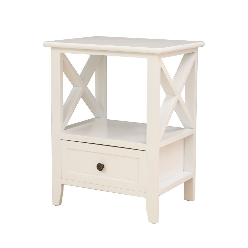 2-Tier Bedside Table With Storage Drawer 2 Pc Rustic White