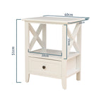 2-Tier Bedside Table With Storage Drawer 2 Pc Rustic White