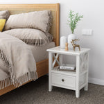 2-Tier Bedside Table With Storage Drawer 2 Pc Rustic White