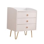 Winston 3-Drawer Nightstand Bedside Table With Gold Steel Legs Tray Top White