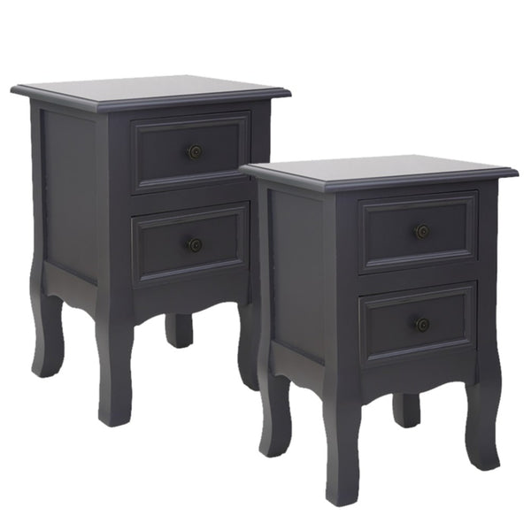  French Bedside Table Nightstand Grey Set of 2