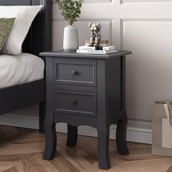  French Bedside Table Nightstand Grey Set of 2