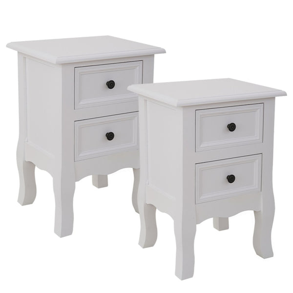  French Bedside Table Nightstand White Set of 2