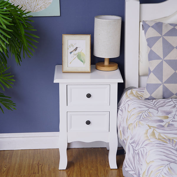  French Bedside Table Nightstand White Set of 2