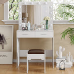 Vanity Set With Cushioned Stool And Lighted Mirror- White