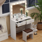 Vanity Set With Cushioned Stool And Lighted Mirror- White
