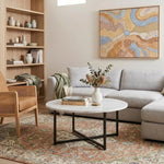 White Marble Effect Round Coffee Table with Black Legs