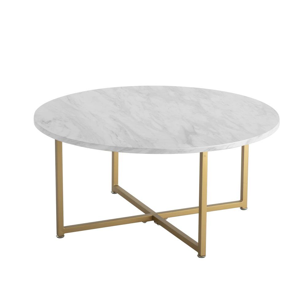 White Marble Effect Round Coffee Table With Gold Legs
