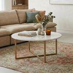 White Marble Effect Round Coffee Table With Gold Legs