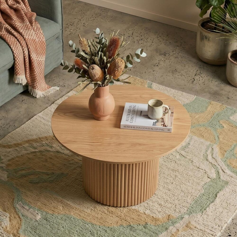 Luxe Black Ribbed Texture Wooden Coffee Table