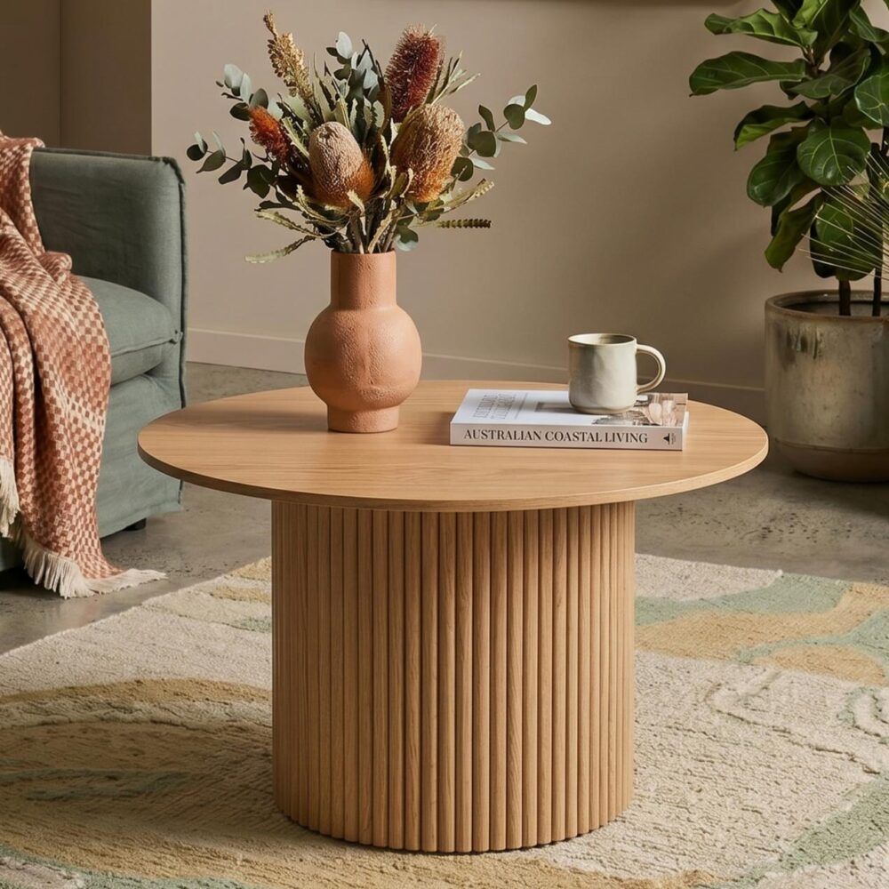 Luxe Black Ribbed Texture Wooden Coffee Table