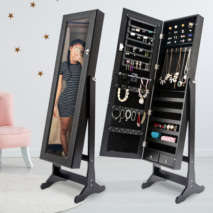 White/Black Mirror Jewellery Cabinet Lowe 146Cm Organiser 2 Drawers