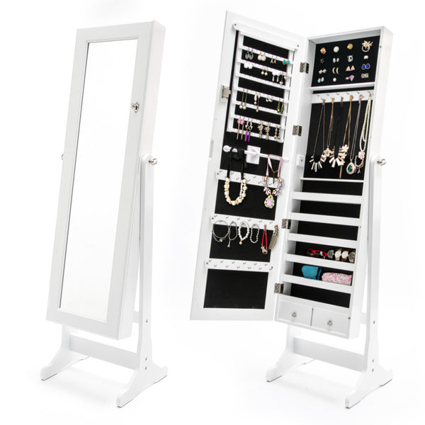  White/Black Mirror Jewellery Cabinet Lowe 146Cm Organiser 2 Drawers