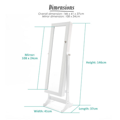White/Black Mirror Jewellery Cabinet Lowe 146Cm Organiser 2 Drawers