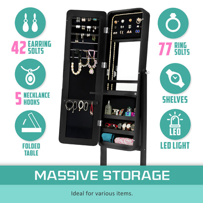 White/Black Mirror Jewellery Cabinet Flashy 146Cm Organiser Led