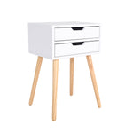 White Bedside Table with 2 Drawers and Wood Legs