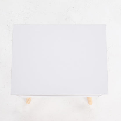 White Bedside Table with 2 Drawers and Wood Legs
