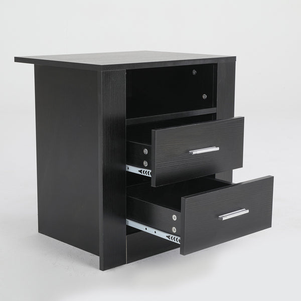  Black Bedside Table with 2 Drawers and 1 Shelf