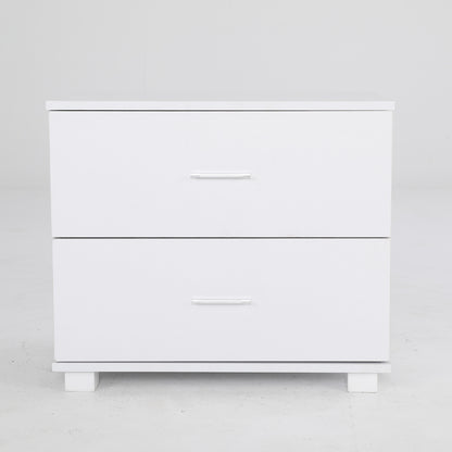 White Bedside Table with 2 Drawers and Legs