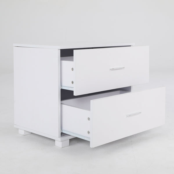  White Bedside Table with 2 Drawers and Legs