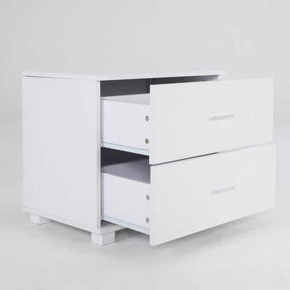 White Bedside Table with 2 Drawers and Legs