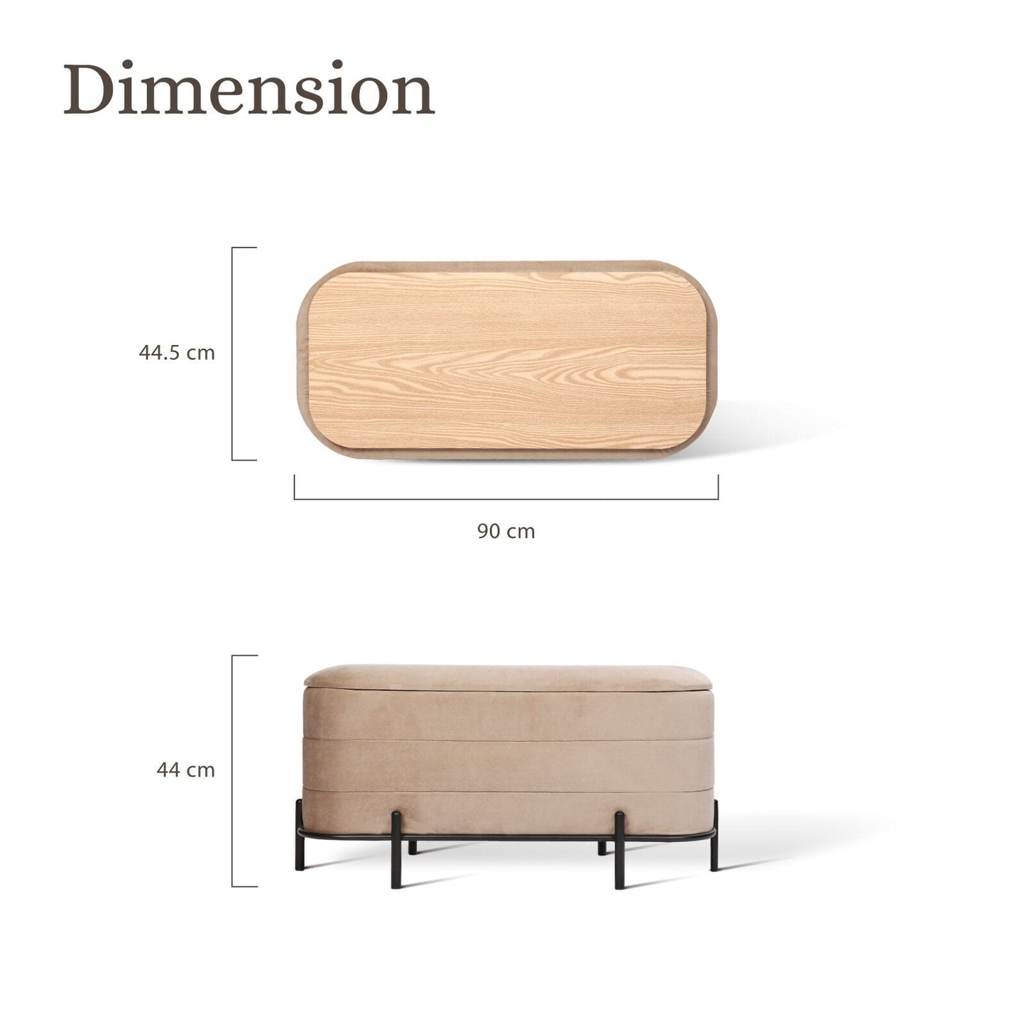 Velvet Storage Ottoman Bench 90x44.5x44cm
