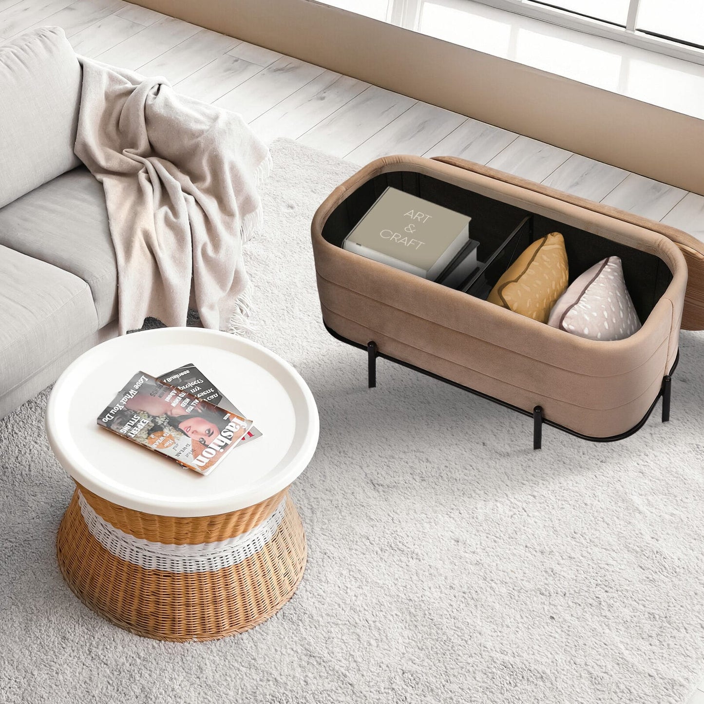Velvet Storage Ottoman Bench 90x44.5x44cm