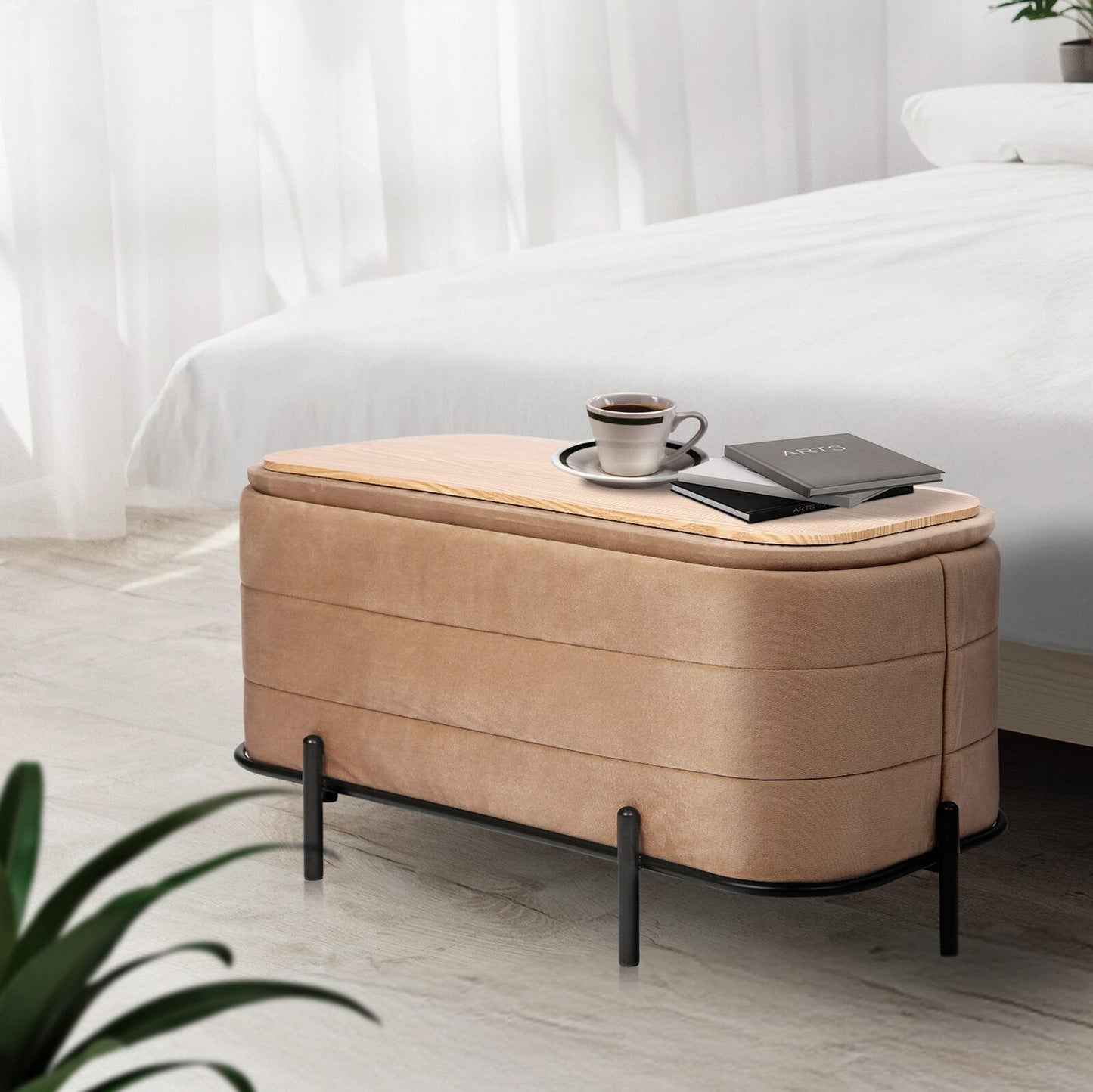 Velvet Storage Ottoman Bench 90x44.5x44cm