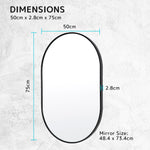 Black Wall Mirror Oval Aluminum Frame Makeup Decor Bathroom Vanity 50 X 75Cm