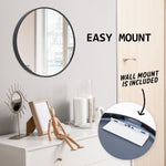 Black Wall Mirror Round Aluminum Frame Makeup Decor Bathroom Vanity 50Cm