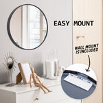 Black Wall Mirror Round Aluminum Frame Makeup Decor Bathroom Vanity 60Cm