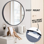 Black Wall Mirror Round Aluminum Frame Makeup Decor Bathroom Vanity 80Cm