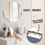 Gold Wall Mirror Round Aluminum Frame Makeup Decor Bathroom Vanity 70Cm