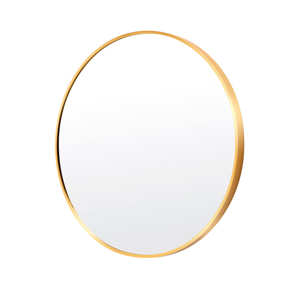  Gold Wall Mirror Round Aluminum Frame Makeup Decor Bathroom Vanity 80Cm