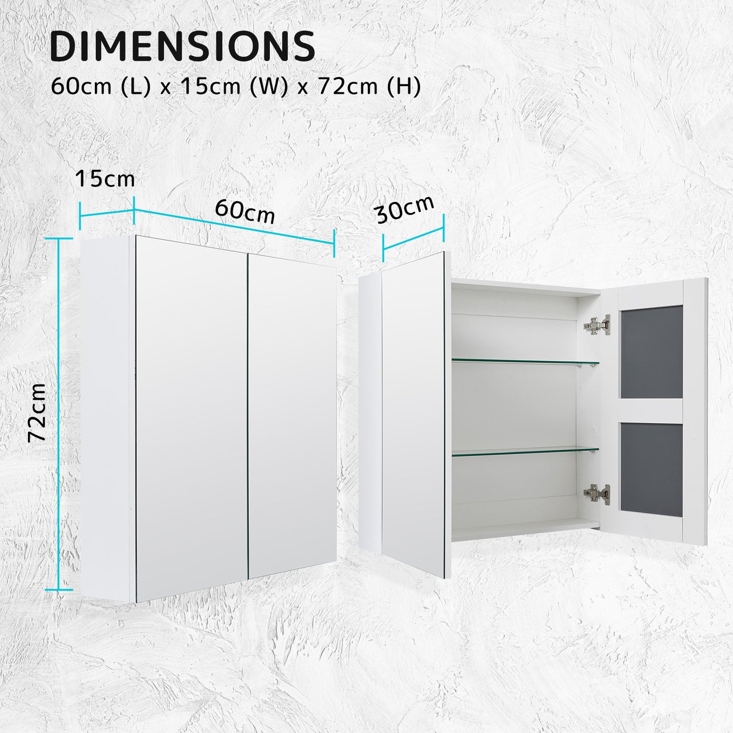 White Bathroom Mirror Cabinet Wall Twin Door Shaving Storage 60 X 72 Cm