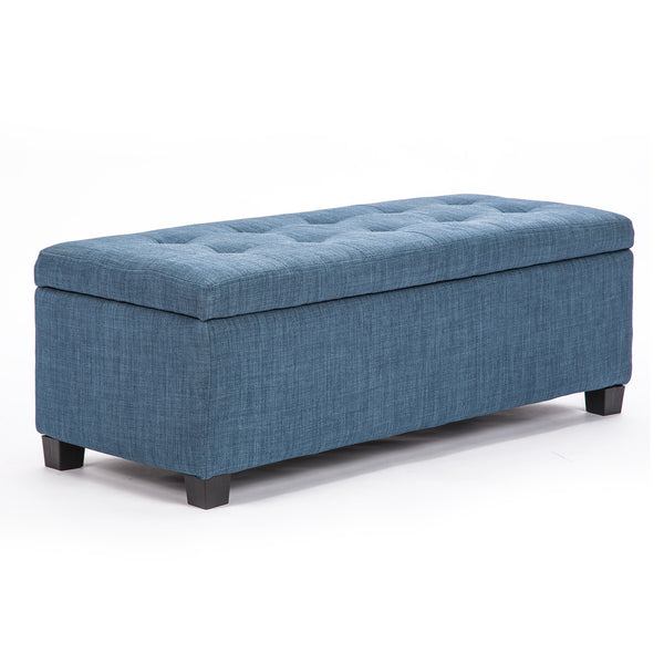  Storage Ottoman Stool 102cm Fabric DARK BLUE