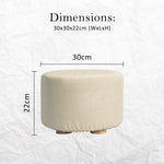 2X Fabric Ottoman Round Wooden Leg Foot Stool - Beige