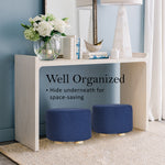 Fabric Ottoman Round Wooden Leg Foot Stool - Dark Blue