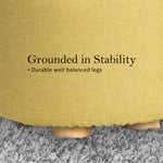 Fabric Ottoman Round Wooden Leg Foot Stool - MUSTARD YELLOW