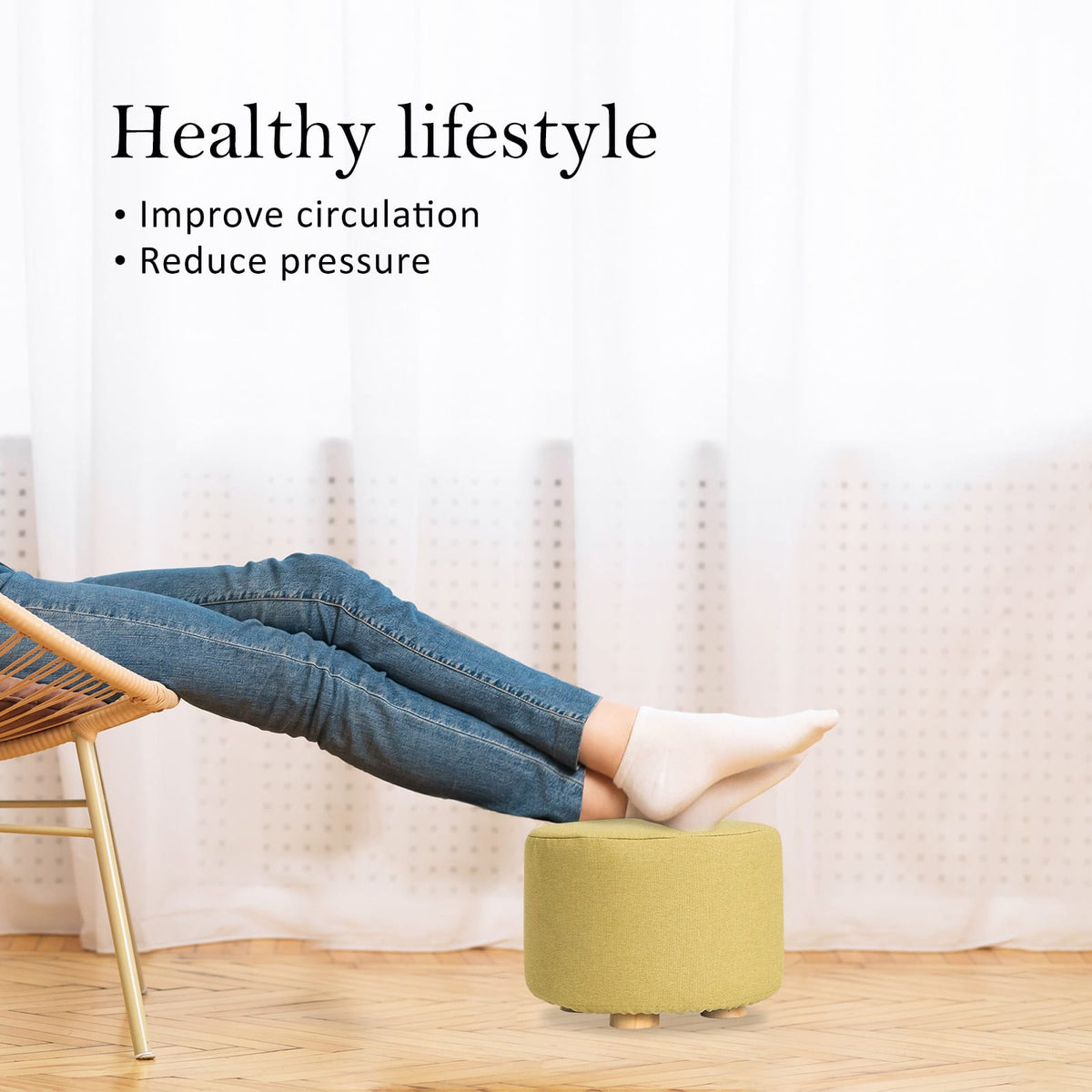 Round Ottoman Fabric Footstool 30x30x22cm