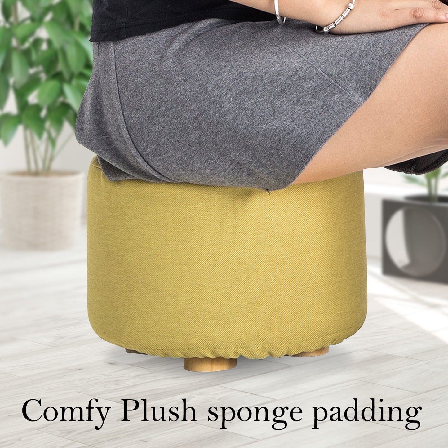 Round Ottoman Fabric Footstool 30x30x22cm