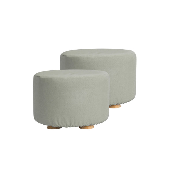  2X Fabric Ottoman Round Wooden Leg Foot Stool - Grey