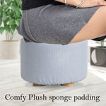 Fabric Ottoman Round Wooden Leg Foot Stool - Light Blue