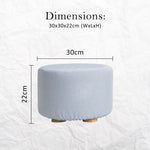 Fabric Ottoman Round Wooden Leg Foot Stool - Light Blue