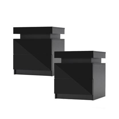 Aurora Black/White/Oak Led Nightstand Duo