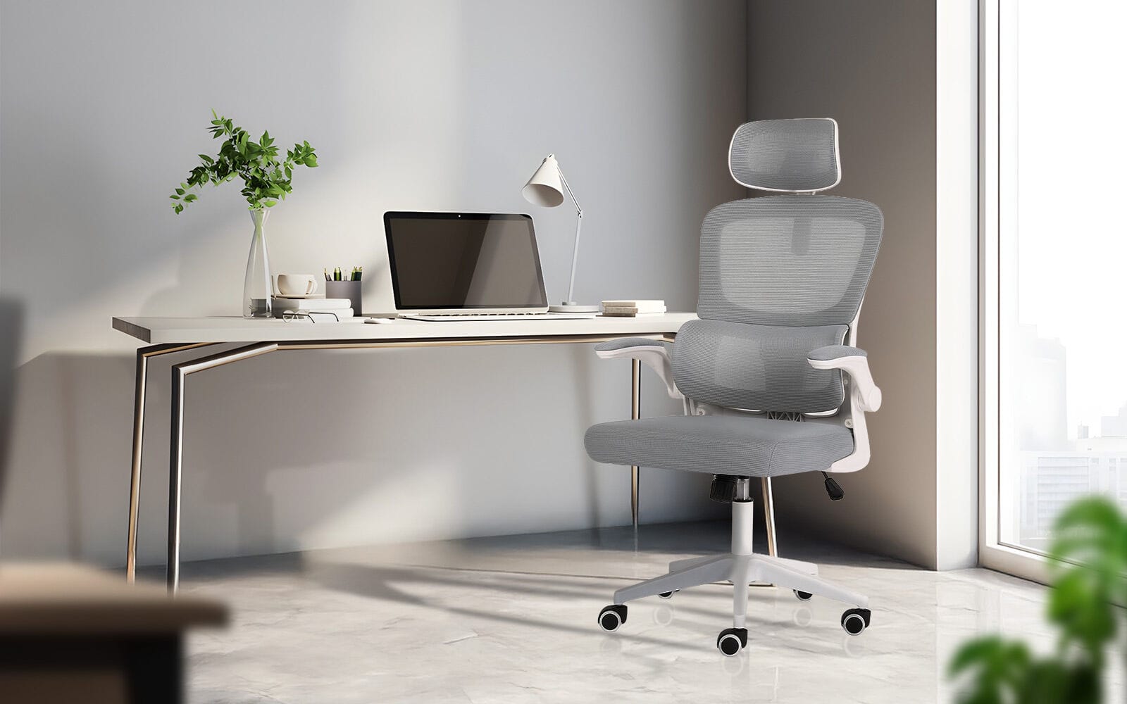 White office chair 58x58x118cm, rear view