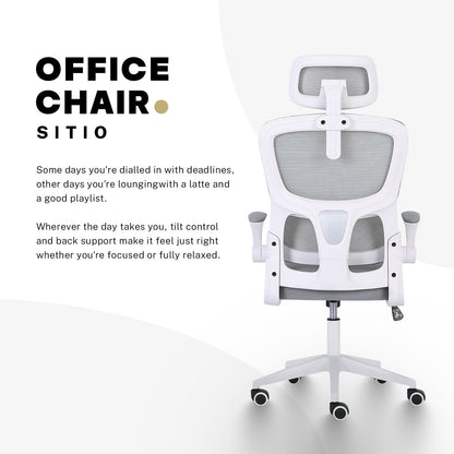 White office chair 58x58x118cm, in room setting