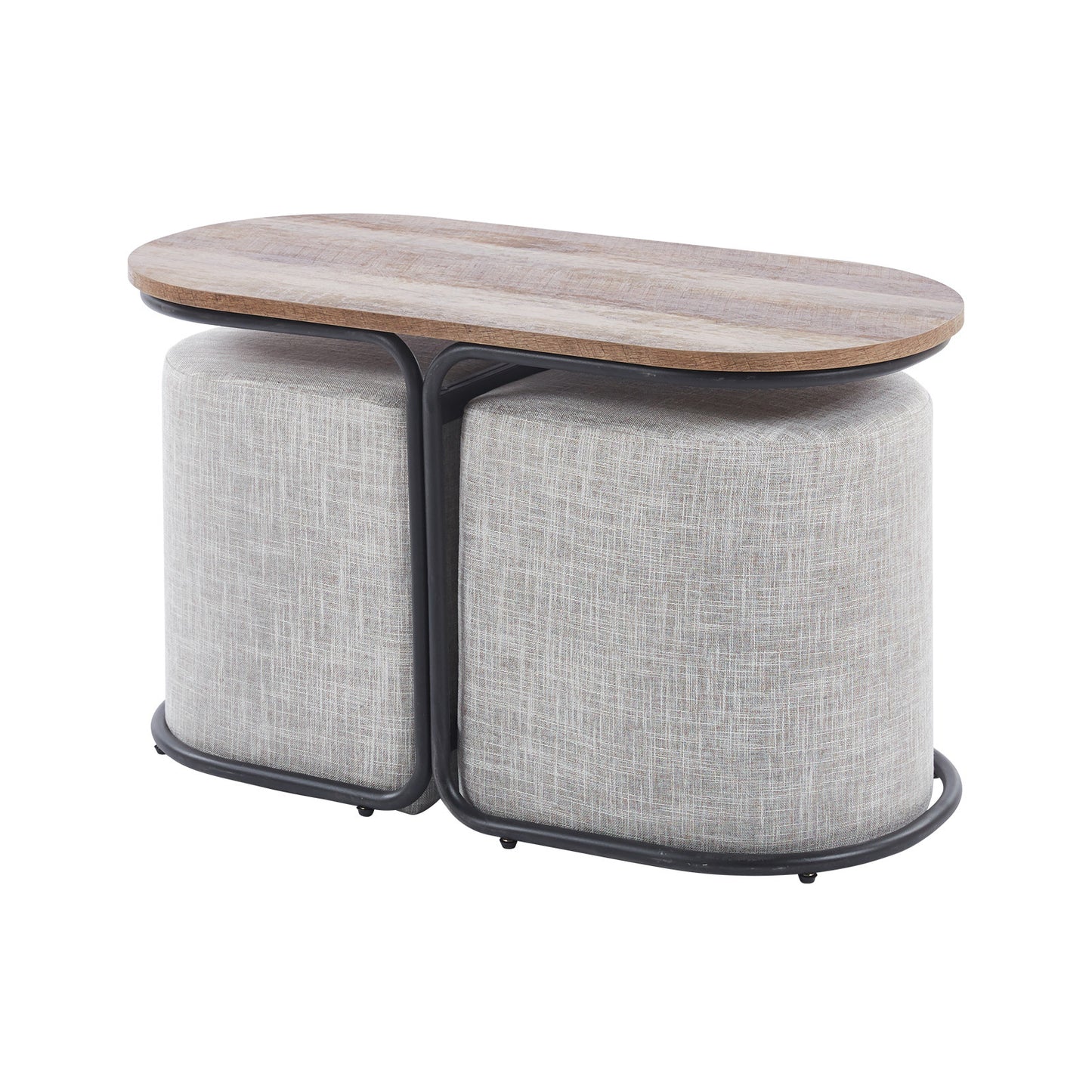 3 Piece Set Coffee Table & Ottoman Wood Side End Table Industrial - Dark Grey